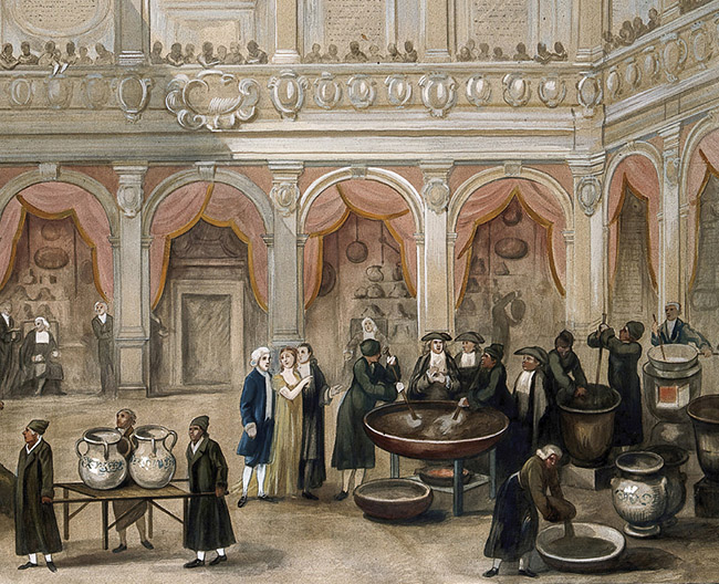 Boticarios e inspectores examinan el proceso de preparación de la triaca en Bolonia